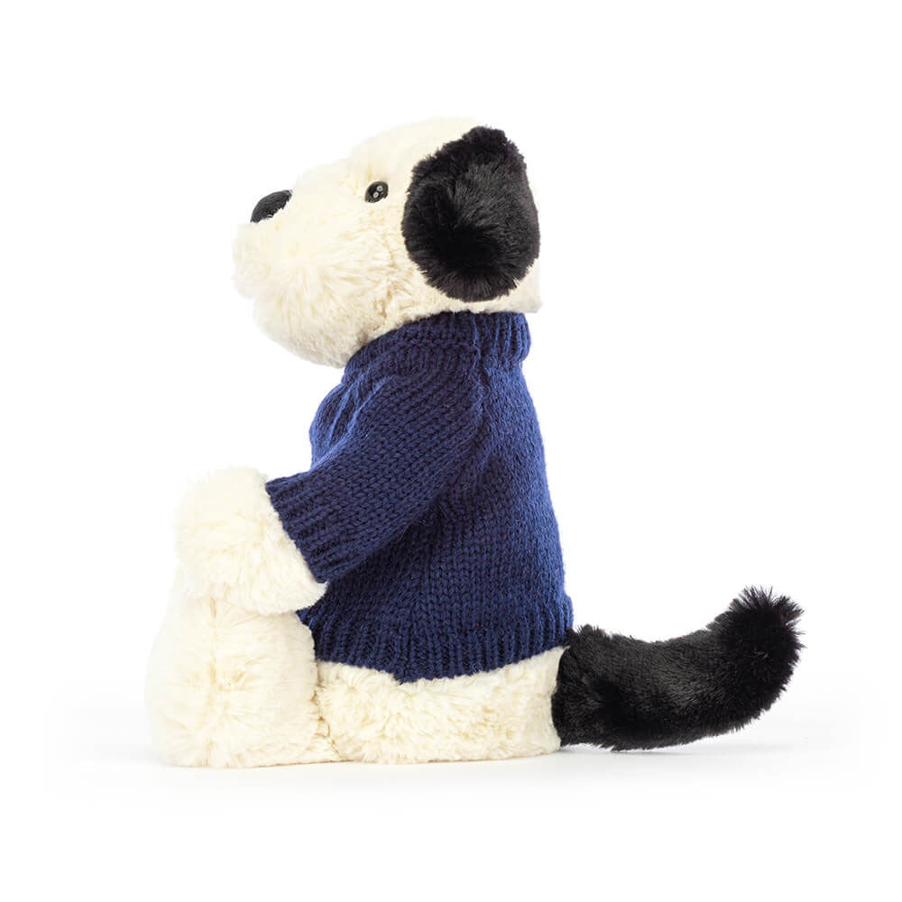 Bashful Rufferty Black & Cream Puppy with Personalised Navy Jumper