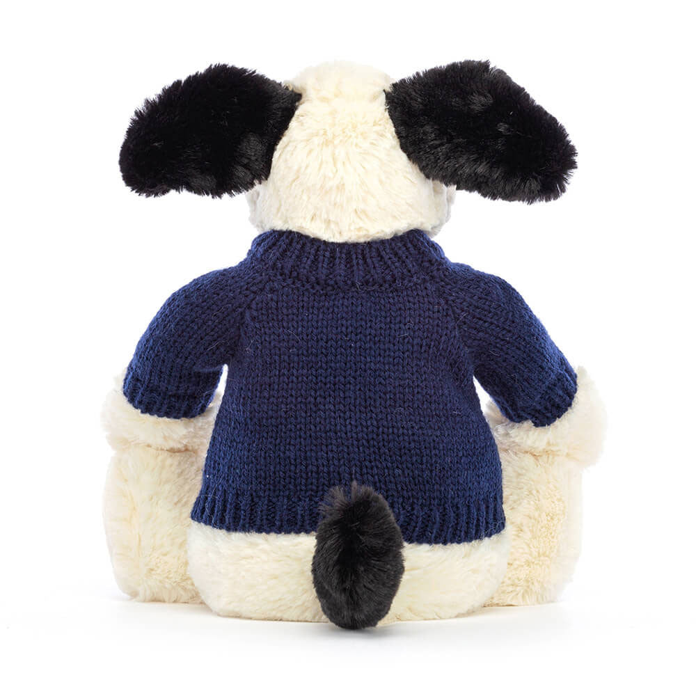 Bashful Rufferty Black & Cream Puppy with Personalised Navy Jumper