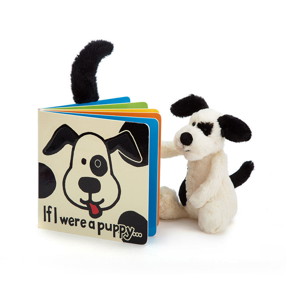 If I Were A Puppy Book and Bashful Rufferty Black & Cream Puppy Small
